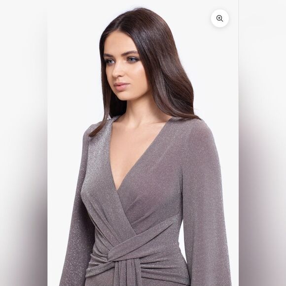 Betsy & Adam Clara Long Sleeve Glitter Knit Knot Dress NWOT size 8 Taupe - Picture 3 of 7